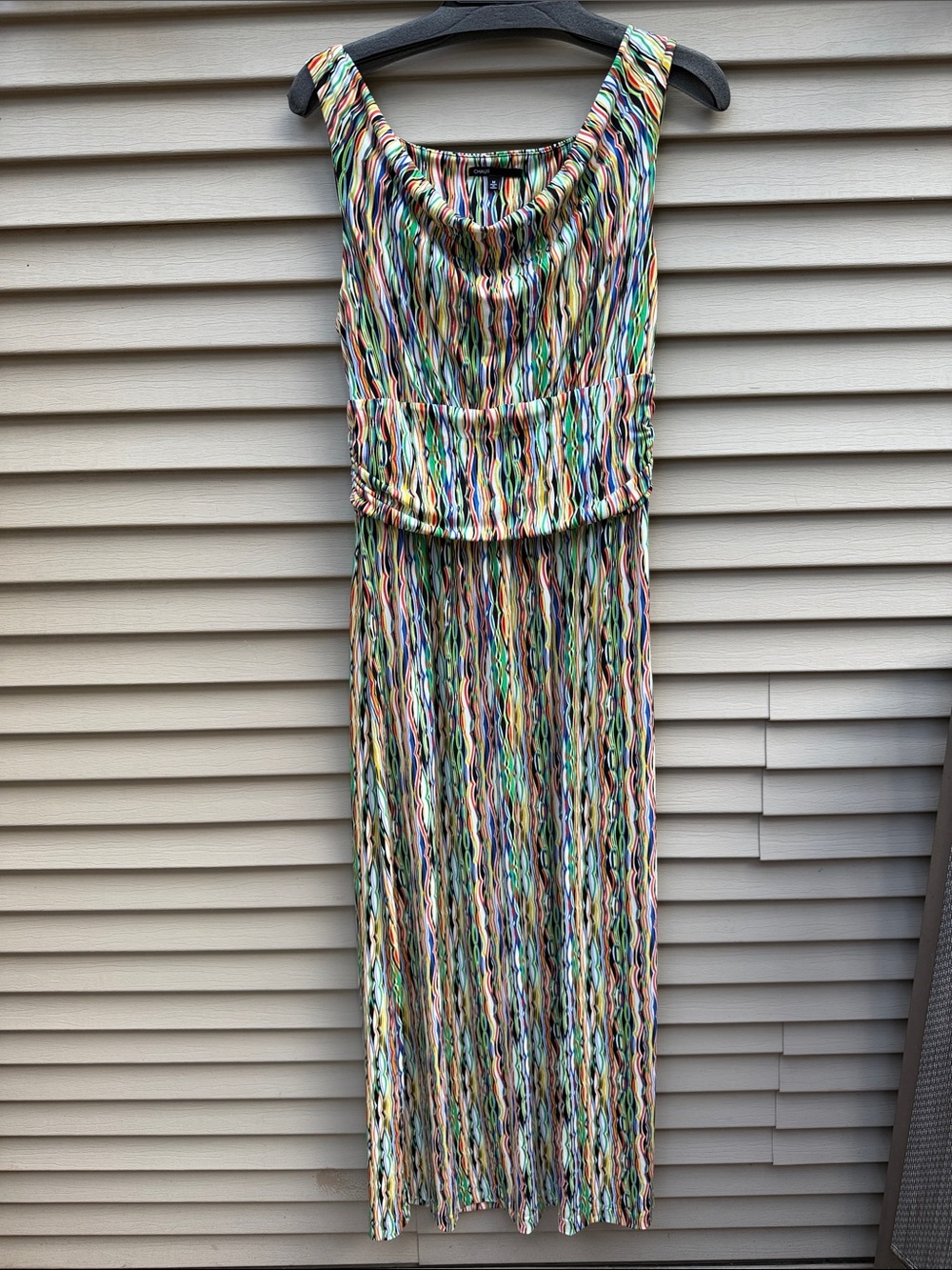 Chaus Multicolor Striped Pleated Maxi Dress Size M